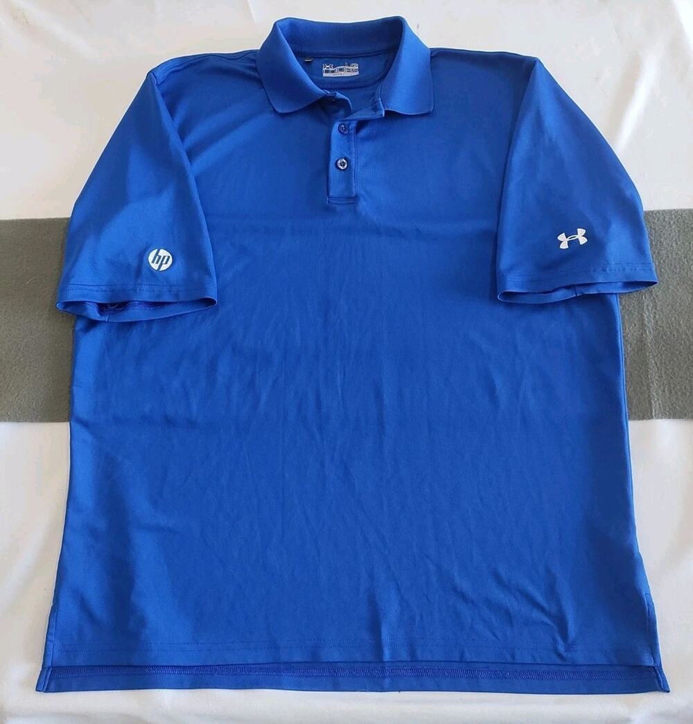 Hewlett Packard Under Armour HP Polo Company Shirt Golf Blue Men L Short Sleeve